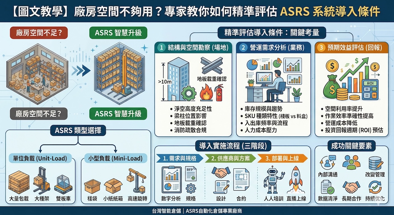 Read more about the article 【圖文教學】廠房空間不夠用？專家教你如何精準評估 ASRS 系統導入條件